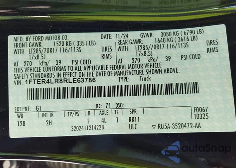 2024 Ford Ranger Raptor из США, поврежденный, VIN 1FTER4LR8RLE63786